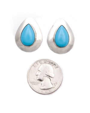 Drop .925 Starling Silver Certified Authentic Handmade Navajo Native American Natural Turquoise Earrings  18315-2