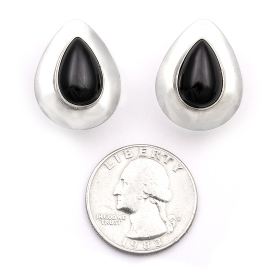Drop .925 Starling Silver Certified Authentic Handmade Navajo Native American Black Onyx Earrings 18315-4 Drop .925 Starling Silver Certified Authentic Handmade Navajo Native American Black Onyx Earrings 18315-4