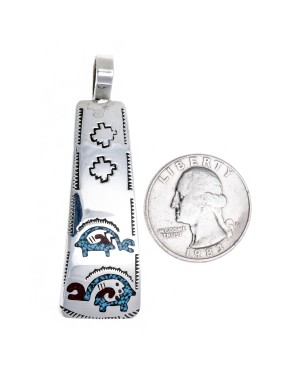 Ram .925 Starling Silver Certified Authentic Handmade Navajo Native American Natural Turquoise Coral Pendent  24541-9