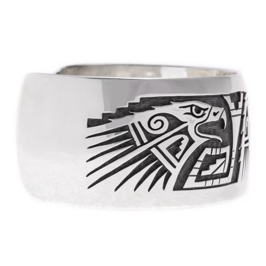 Eagle .925 Sterling Silver Certified Authentic Handmade Hopi Native American Cuff Bracelet 13229