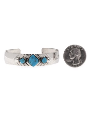 Diamond Nickel Certified Authentic Handmade Navajo Native American Natural Turquoise Bracelet 13061-1