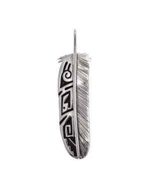 Feather .925 Starling Silver Certified Authentic Handmade Hopi Native American Pendent  24548