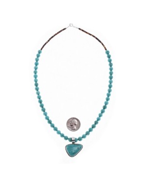 .925 Sterling Silver Certified Authentic Handmade Navajo Native American Natural Turquoise Necklace  15003-5-15338