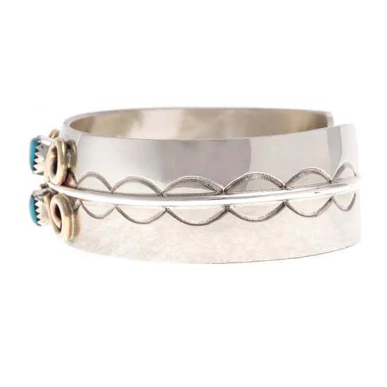 Nickel Brass Handmade Navajo Natural Turquoise Native American Bracelet 13031-4 Nickel Brass Handmade Navajo Natural Turquoise Native American Bracelet 13031-4