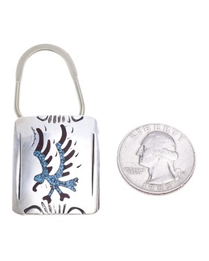 Eagle .925 Sterling Silver Certified Authentic Handmade Navajo Native American Natural Turquoise Coral Keychain 10290-4