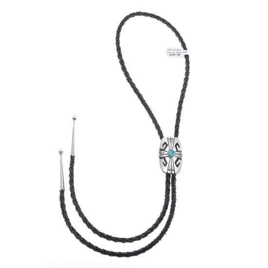 Feather Sun .923 Sterling Silver Handmade Navajo Native American Natural Turquoise Bolo Tie 24535 Feather Sun .923 Sterling Silver Handmade Navajo Native American Natural Turquoise Bolo Tie 24535