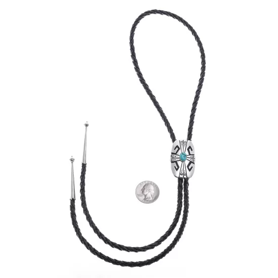 Feather Sun .923 Sterling Silver Handmade Navajo Native American Natural Turquoise Bolo Tie 24535 Feather Sun .923 Sterling Silver Handmade Navajo Native American Natural Turquoise Bolo Tie 24535
