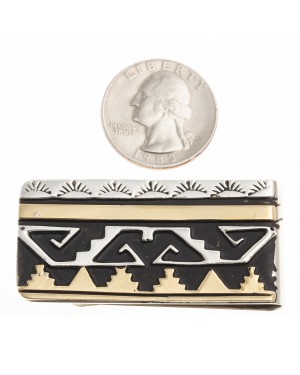 Sun Mountain 12kt Gold Filled .925 Sterling Silver Certified Authentic Handmade Navajo Native American Money Clip 24536-2