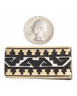 Water Wave Cloud 12kt Gold Filled .925 Sterling Silver Certified Authentic Handmade Navajo Native American Money Clip 24536-3