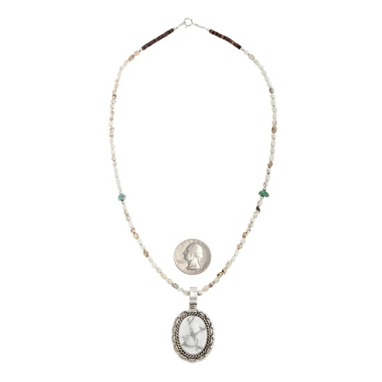 Sun Oval .925 Sterling Silver Certified Authentic Handmade Navajo Native American White Howlite Necklace 12922-2-25289