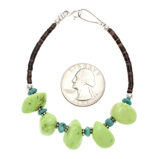 .925 Sterling Silver Certified Authentic Navajo Native American Natural Turquoise Gaspeite Link Bracelet 370991361925