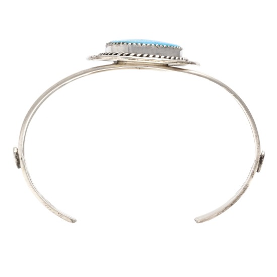 Sun .925 Sterling Silver Certified Authentic Handmade Navajo Native American Natural Turquoise Cuff Bracelet 12996