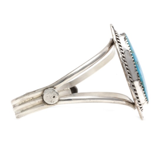 Sun .925 Sterling Silver Certified Authentic Handmade Navajo Native American Natural Turquoise Cuff Bracelet 12996