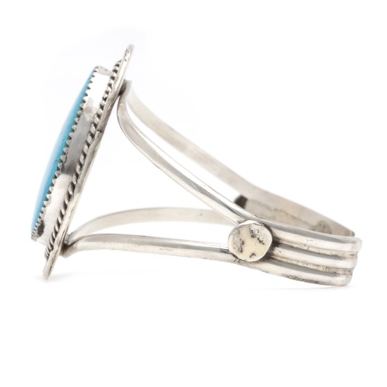 Sun .925 Sterling Silver Certified Authentic Handmade Navajo Native American Natural Turquoise Cuff Bracelet 12996