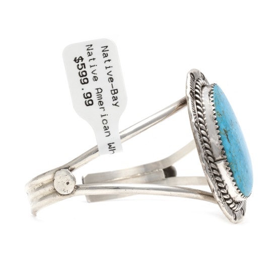 Sun .925 Sterling Silver Certified Authentic Handmade Navajo Native American Natural Turquoise Cuff Bracelet 12996