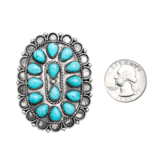 Drop .925 Sterling Silver Certified Authentic Handmade Petit Point Navajo Native American Natural Turquoise Ring  17008