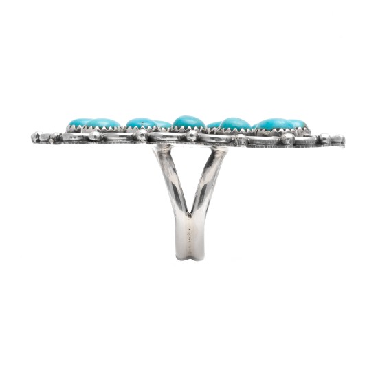 Drop .925 Sterling Silver Certified Authentic Handmade Petit Point Navajo Native American Natural Turquoise Ring  17008