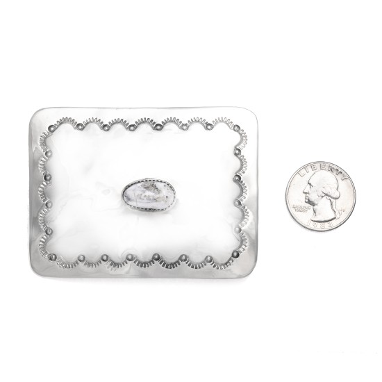 Sun Nickel Certified Authentic Handmade Navajo Native American White Howlite Buckle 1208-2