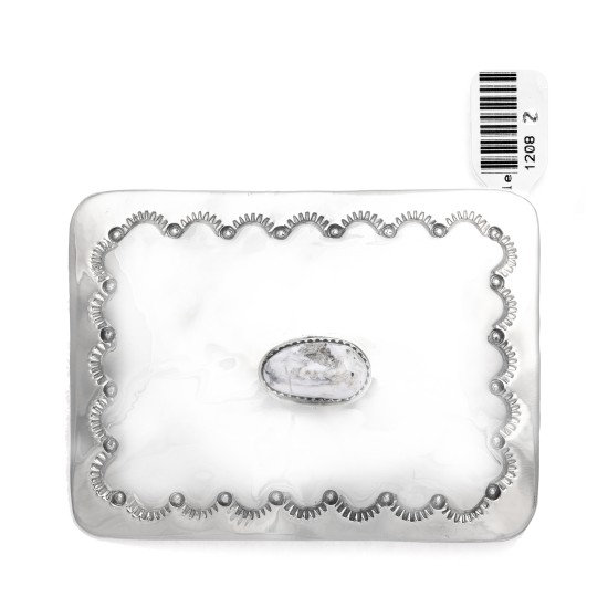 Sun Nickel Certified Authentic Handmade Navajo Native American White Howlite Buckle 1208-2