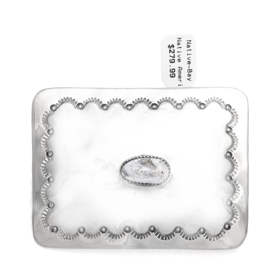 Sun Nickel Certified Authentic Handmade Navajo Native American White Howlite Buckle 1208-2