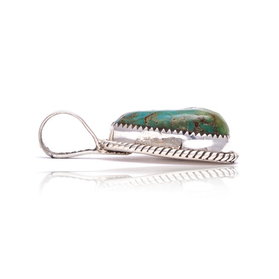 .925 Sterling Silver Certified Authentic Handmade Navajo Native American Natural Turquoise Delicate Pendant 15908-91
