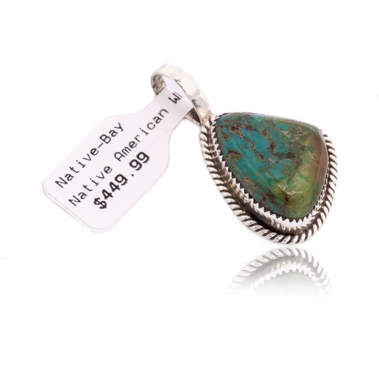 .925 Sterling Silver Certified Authentic Handmade Navajo Native American Natural Turquoise Delicate Pendant 15908-91