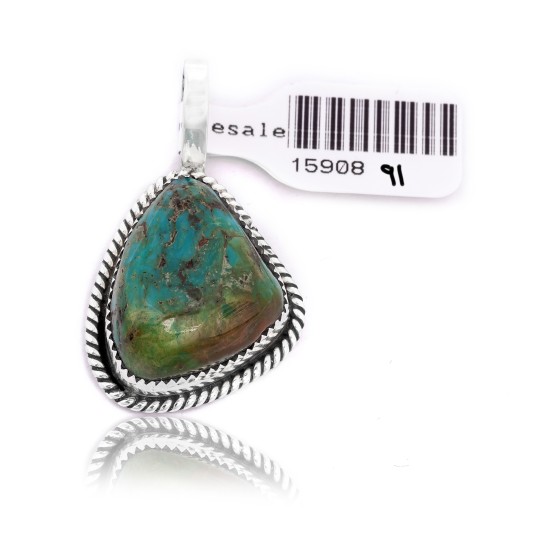 .925 Sterling Silver Certified Authentic Handmade Navajo Native American Natural Turquoise Delicate Pendant 15908-91