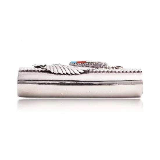 Flower Nickel .925 Sterling Silver Handmade Navajo Native American Inlaid Natural Turquoise Mother of Pearl Black Onyx Coral Lighter Case 18122 Flower Nickel .925 Sterling Silver Handmade Navajo Native American Inlaid Natural Turquoise Mother of Pearl Black Onyx Coral Lighter Case 18122