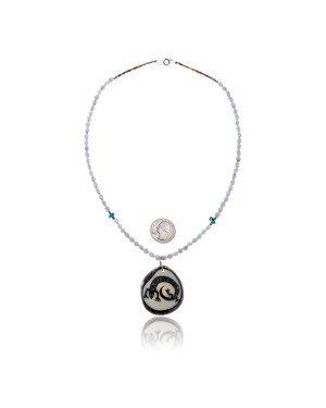 Lizard .925 Sterling Silver Certified Authentic Navajo Native American Turquoise White Howlite Necklace 11051-1