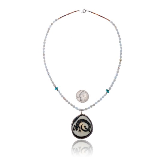 Lizard .925 Sterling Silver Certified Authentic Navajo Native American Turquoise White Howlite Necklace 11051-1 Lizard .925 Sterling Silver Certified Authentic Navajo Native American Turquoise White Howlite Necklace 11051-1