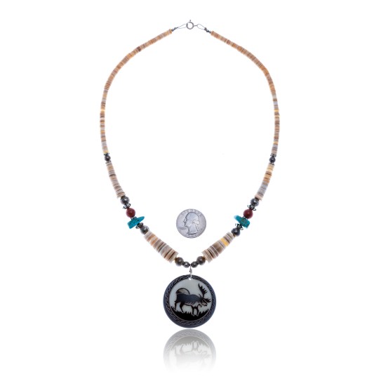 Elk .925 Sterling Silver Certified Authentic Navajo Native American Natural Turquoise Red Jasper Graduated Melon Shell Necklace 11051 Elk .925 Sterling Silver Certified Authentic Navajo Native American Natural Turquoise Red Jasper Graduated Melon Shell Necklace 11051