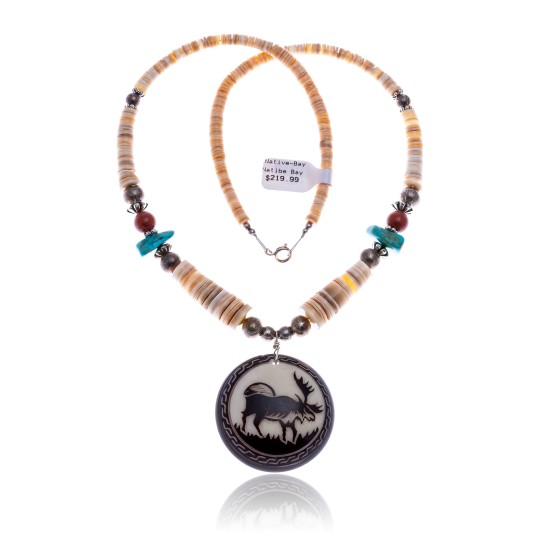 Elk .925 Sterling Silver Certified Authentic Navajo Native American Natural Turquoise Red Jasper Graduated Melon Shell Necklace 11051 Elk .925 Sterling Silver Certified Authentic Navajo Native American Natural Turquoise Red Jasper Graduated Melon Shell Necklace 11051