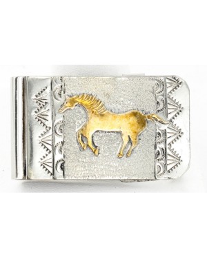 12kt Gold Filled and .925 Sterling Silver Handmade HORSE Certified Authentic Navajo Native American Money Clip 11241-77