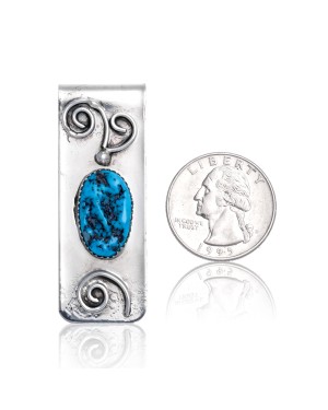 Natural Turquoise .925 Sterling Silver and Nickel Certified Authentic Navajo Handmade Native American Money Clip 11264-8