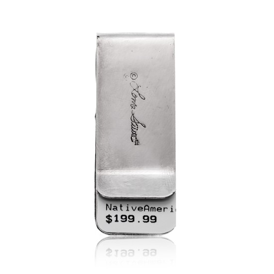 Feather Natural Turquoise .925 Sterling Silver and Nickel Certified Authentic Handmade Navajo Native American Money Clip 11271
