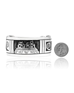Natural Turquoise .925 Sterling Silver Certified Authentic Hopi Native American Handmade Village Wave Cloud Rain Cuff Bracelet 12413