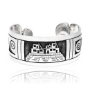 Natural Turquoise .925 Sterling Silver Hopi Native American Handmade Village Wave Cloud Rain Cuff Bracelet 12413