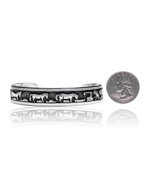 Storyteller .925 Sterling Silver Certified Authentic Navajo Handmade Native American Cuff Bracelet 1255