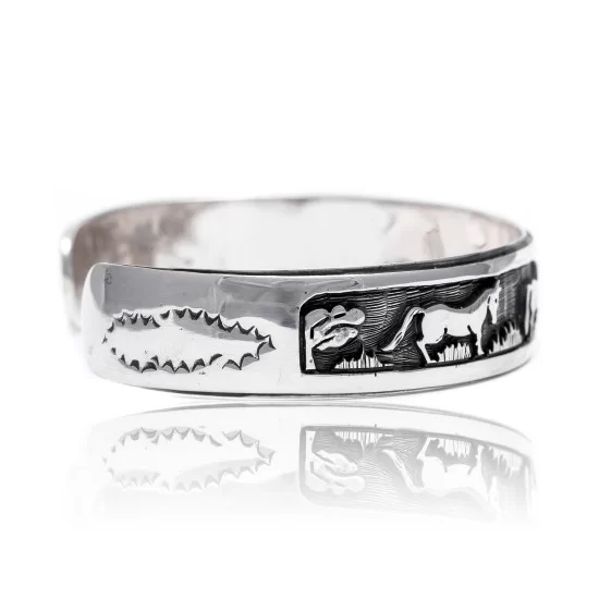 Storyteller .925 Sterling Silver Navajo Handmade Native American Cuff Bracelet 1255 Storyteller .925 Sterling Silver Navajo Handmade Native American Cuff Bracelet 1255