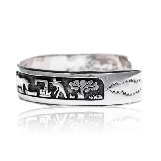 Storyteller .925 Sterling Silver Navajo Handmade Native American Cuff Bracelet 1255 Storyteller .925 Sterling Silver Navajo Handmade Native American Cuff Bracelet 1255