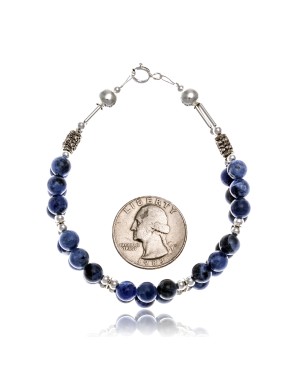 Lapis .925 Sterling Silver Certified Authentic Navajo Native American Link Bracelet 12742-102