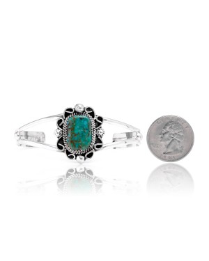 Natural Turquoise .925 Sterling Silver Certified Authentic Navajo Native American Handmade Cuff Bracelet 12826-6