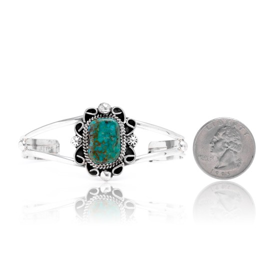 Natural Turquoise .925 Sterling Silver Certified Authentic Navajo Native American Handmade Cuff Bracelet 12826-6