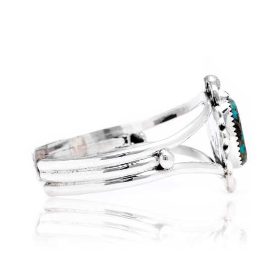 Natural Turquoise .925 Sterling Silver Certified Authentic Navajo Native American Handmade Cuff Bracelet 12826-6
