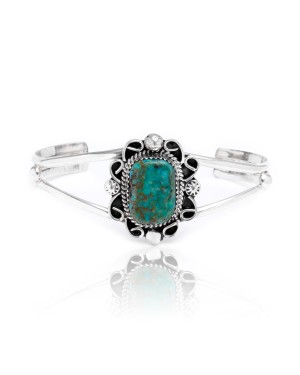Natural Turquoise .925 Sterling Silver Certified Authentic Navajo Native American Handmade Cuff Bracelet 12826-6