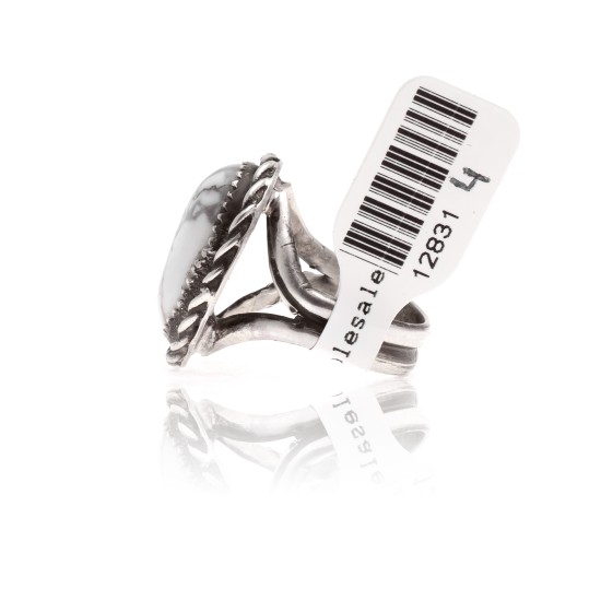 .925 Sterling Silver Certified Authentic Handmade Navajo Native American Natural White Howlite Ring 12831-4