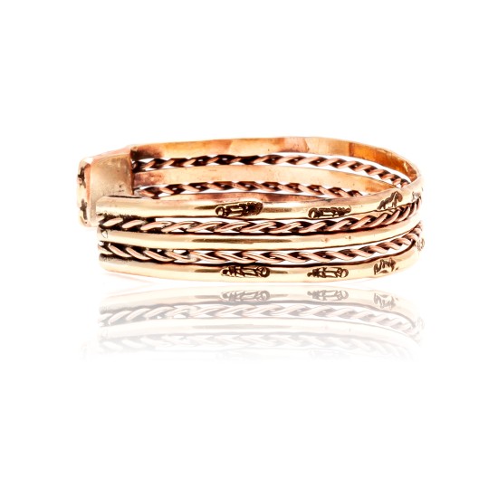 Pure Copper and Brass Certified Authentic Navajo Native American Handmade Horse Feather Cuff Bracelet 12845-6