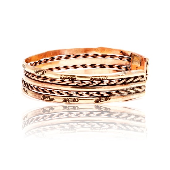 Pure Copper and Brass Certified Authentic Navajo Native American Handmade Horse Feather Cuff Bracelet 12845-6