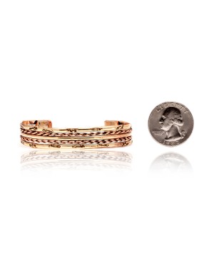 Pure Copper and Brass Certified Authentic Navajo Native American Handmade Horse Feather Cuff Bracelet 12845-6
