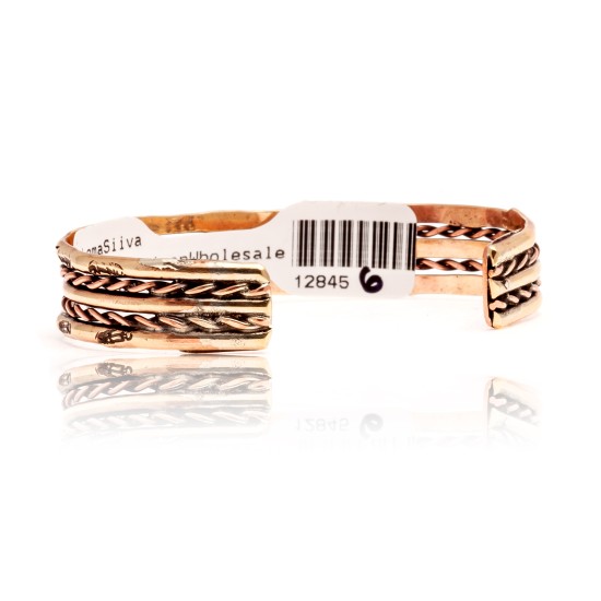 Pure Copper and Brass Certified Authentic Navajo Native American Handmade Horse Feather Cuff Bracelet 12845-6